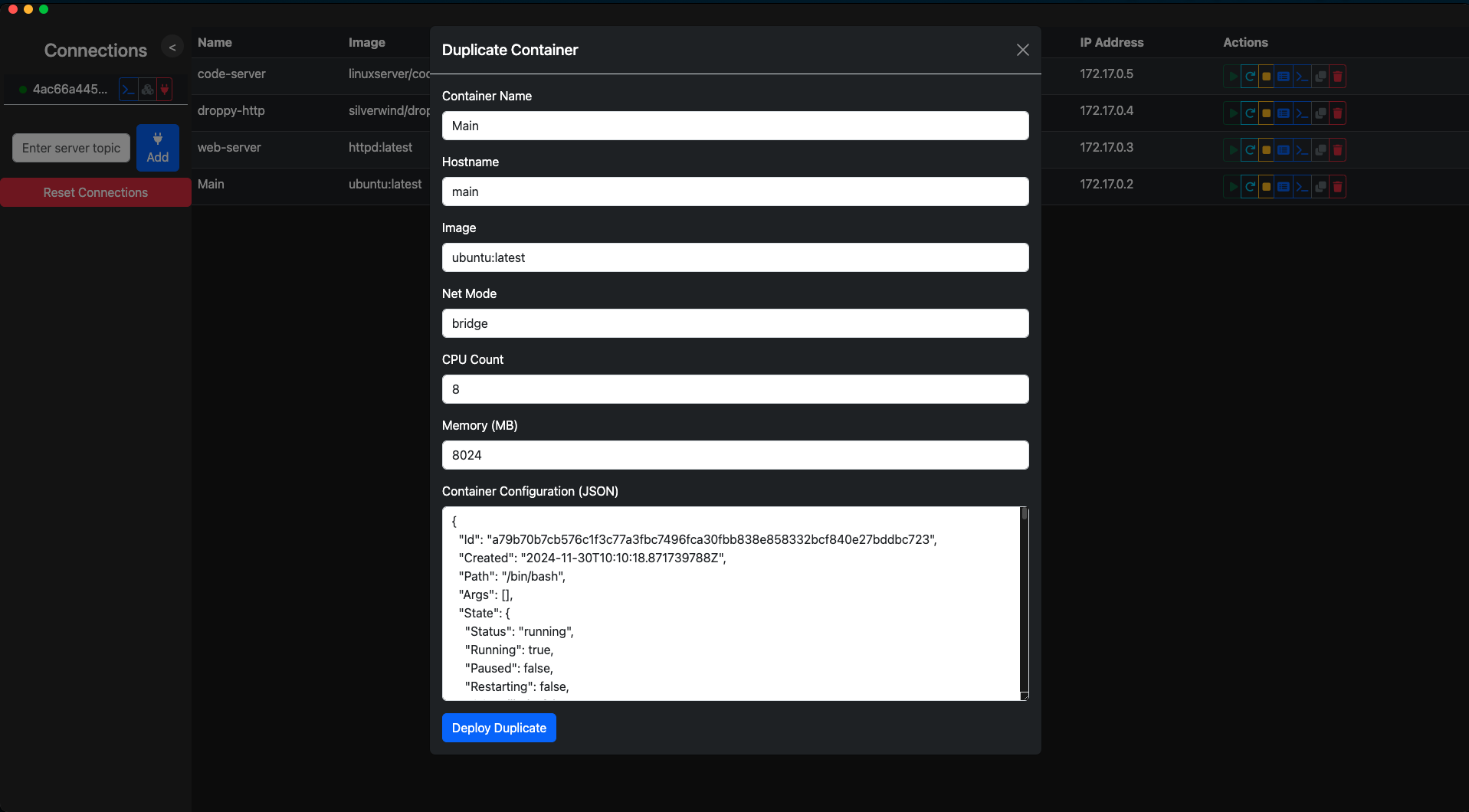 Duplicate Container Form